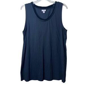 J. Jill Black Velvet Trim Tank Top Large L Goth Minimalist Chic Sleek Sleeveless